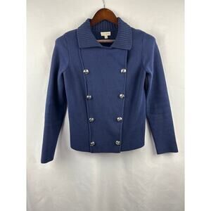 Women’s Maison Jules Small Navy Blue Double Breasted Short PeaCoat Sweater